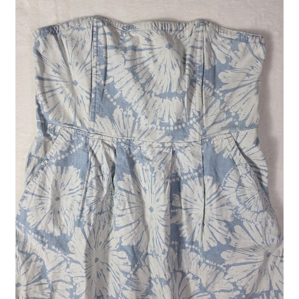 Fossil Strapless Floral Cotton Sundress Blue White Midi Dress Size M - Picture 7 of 10